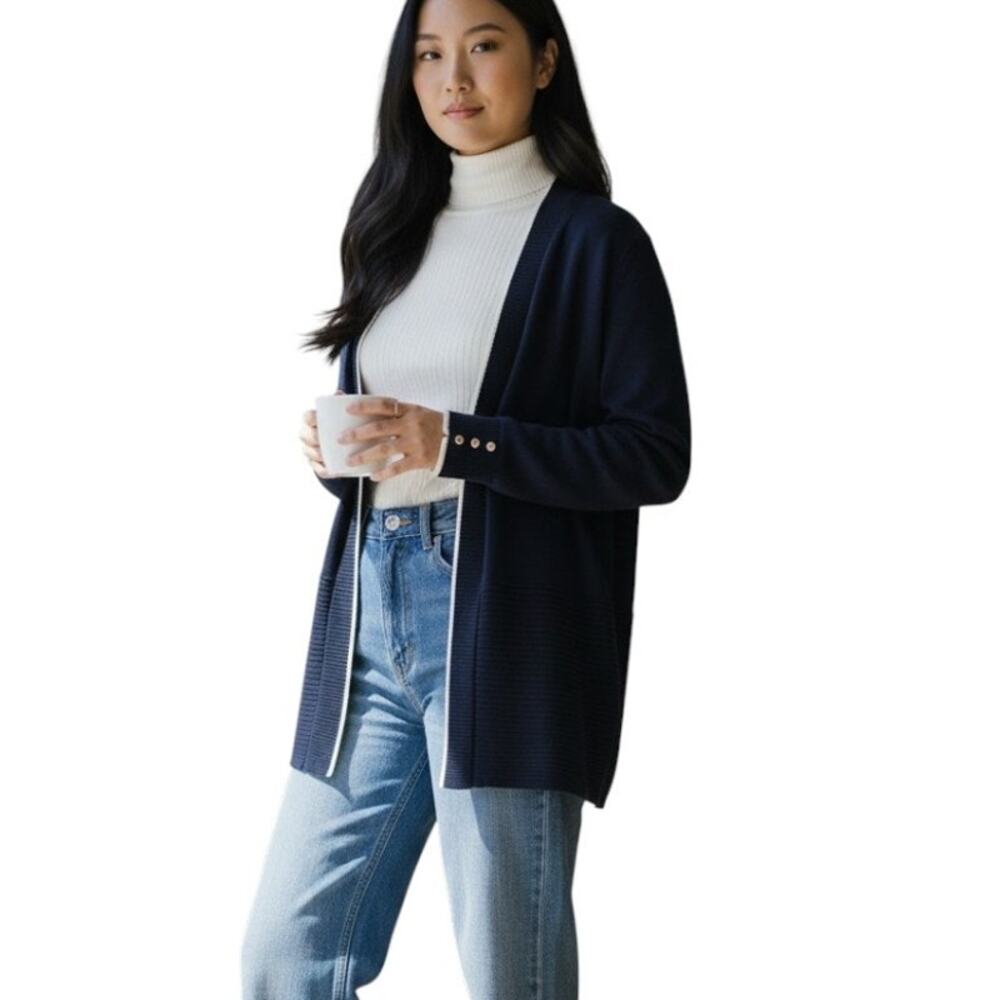 89th + Madison Women's Buttonless Cardigan Old Money, Blue White Size XL